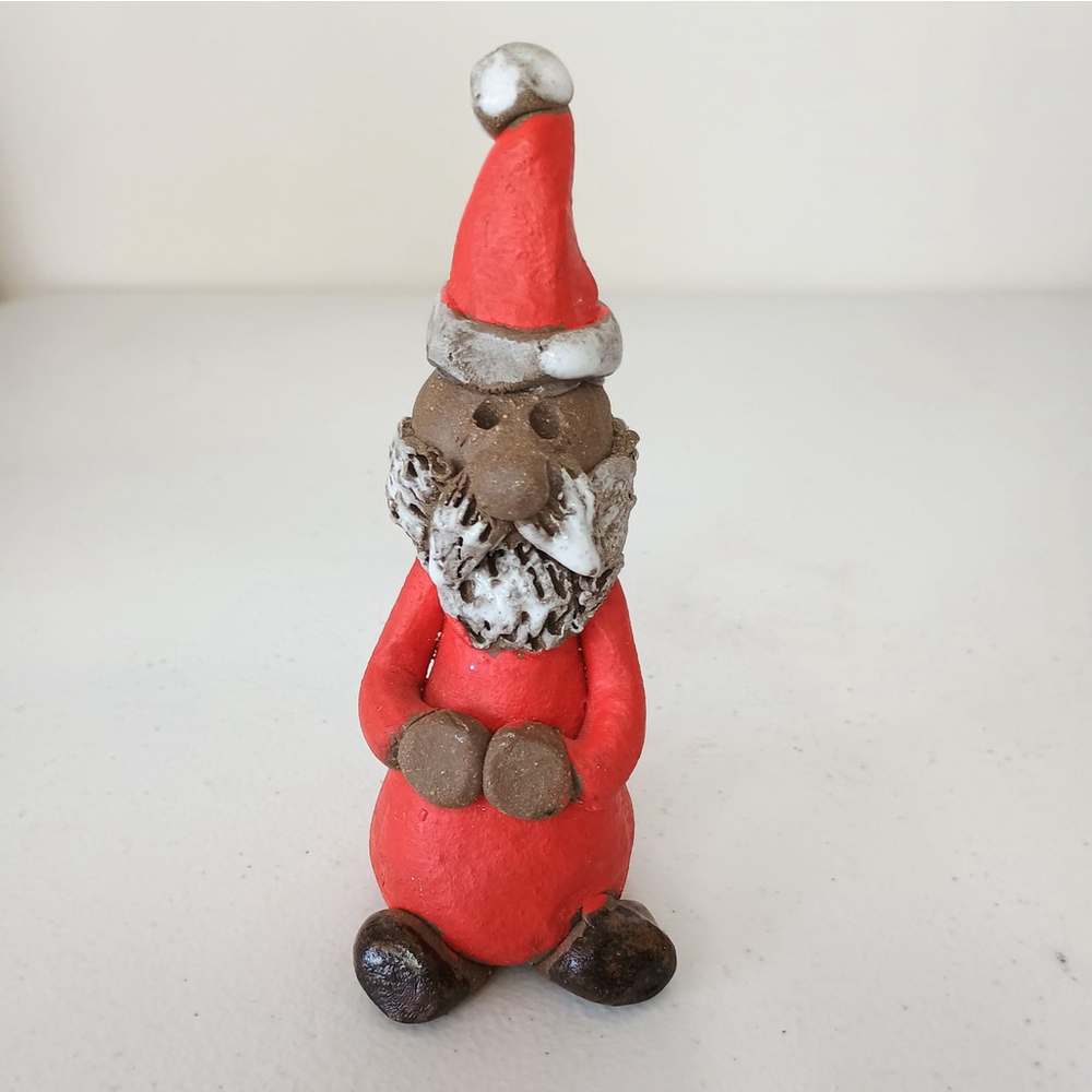 Vintage Handmade Clay Santa Claus Figurine Christmas Derpy Looking 5.25"